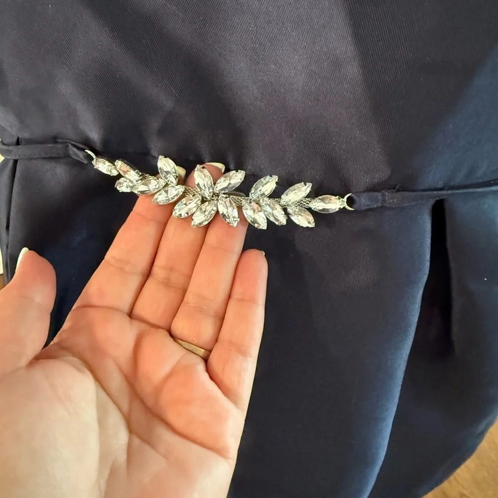 CHILD SIZE 16 Elegant Navy Kids Dress with rhinestone Leaf Accent - Picture 3 of 4